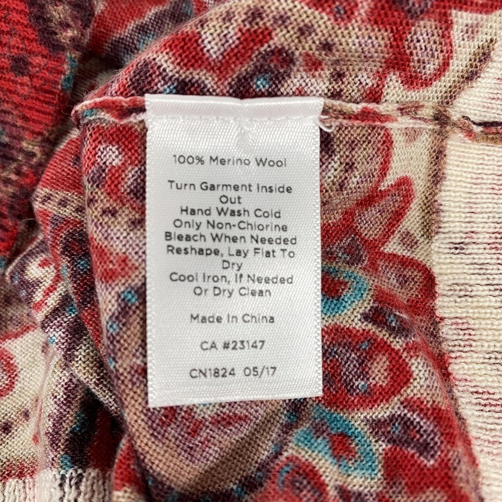 Talbots Sweater Womens Petite Red Paisley 100% Merino Wool LongSleeve Southwest - Picture 6 of 11
